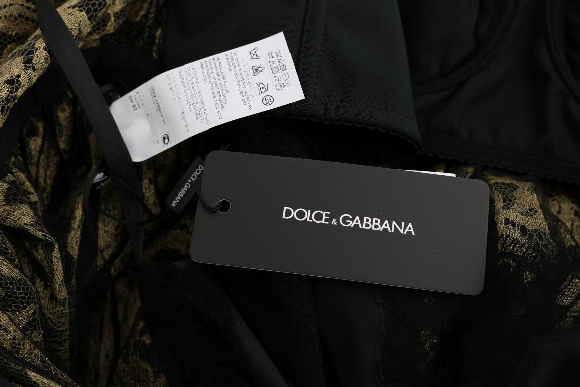 Dolce & Gabbana Black and Yellow Crystal Lace Shift Dress